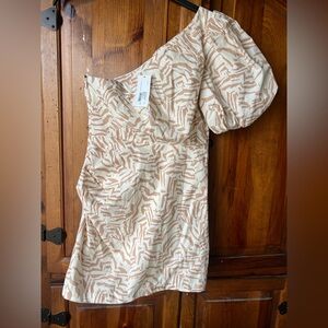 One-Shoulder Beige and Brown Patterned Top